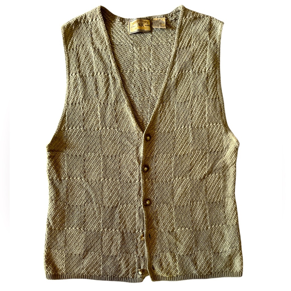 VTG New River co button down V-neck knit sweater vest sage green Sz L